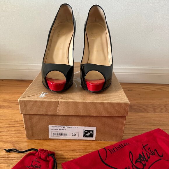 Christian Louboutin Very Privé. 120 mm Open toe pumps - Patent calf - Black - Picture 1 of 6